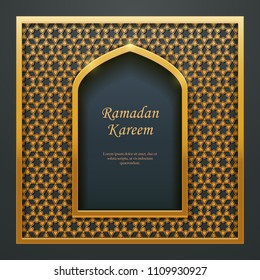 Ramadan Kareem Islamic design mosque door window tracery, ideal for oriental greeting card web banner design.