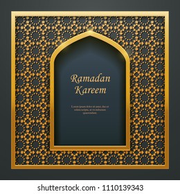 Ramadan Kareem Islamic design mosque door window tracery, ideal for oriental greeting card web banner design.