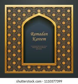 Ramadan Kareem Islamic design mosque door window tracery, ideal for oriental greeting card web banner design.