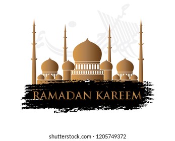 Ramadan Kareem Islamic design and mosque silhouette with arabic pattern and calligraphy Bismillah translate (In the name of Allah). vector. 5k
