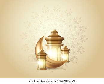 Ramadan Kareem islamic design  mosque with calligraphy and traditional lantern for islamic greeting background