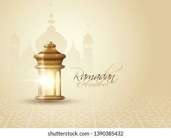 Ramadan Kareem islamic design  mosque with calligraphy and traditonal lantern for islamic greeting background