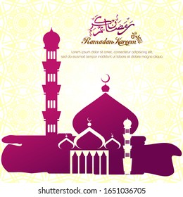 Ramadan kareem, Islamic design with mosque silhouette isolated on white background. - Translation of arabic calligraphy : Ramadan Kareem.