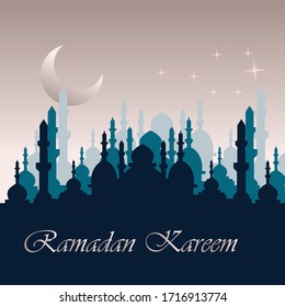 Ramadan kareem islamic design with mosque and moon holy. vector illustration