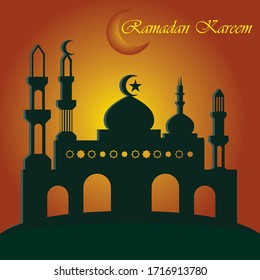 Ramadan kareem islamic design with mosque and moon holy. vector illustration