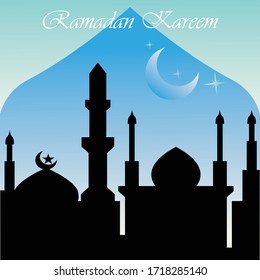 Ramadan kareem islamic design with mosque and moon holy. vector illustration