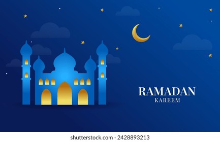 Ramadan kareem islamic design with mosque and moon. ramadan kareem background