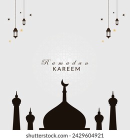 Ramadan Kareem Islamisches Design Moschee Kuppel Silhouette mit arabischem Muster und Kalligraphie