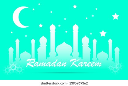 Ramadan kareem islamic design template with crescent moon, mosque, islamic pattern and ramadan lantern -vector illustration 