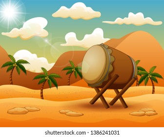 Ramadan kareem with islamic drum on the desert