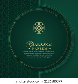 Ramadan Kareem Islamic Elegant Green And Golden Luxury Ornamental Background With Islamic Pattern