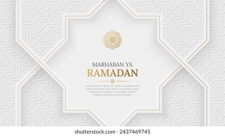 Ramadan Kareem Islamic Elegant White and Golden Luxury Background with Islamic Pattern and Decorative Ornament Frame