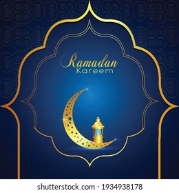 	
Ramadan kareem islamic festival celebration with golden moon and lantern