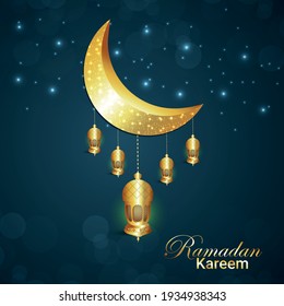 	
Ramadan kareem islamic festival celebration with golden moon and lantern