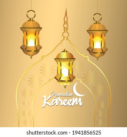 Ramadan kareem islamic festival celebration with golden moon and lantern