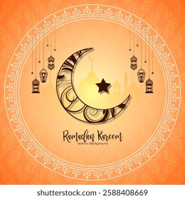 Ramadan Kareem Islamic festival crescent moon background vector