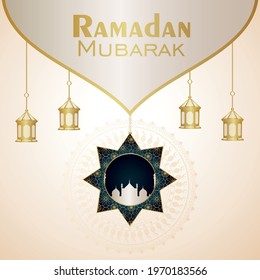Ramadan kareem islamic festival with golden ornamental on white background