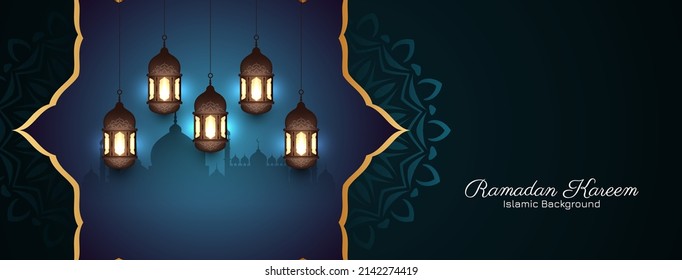 Ramadan Kareem islamic festival greeting banner with mosque vector