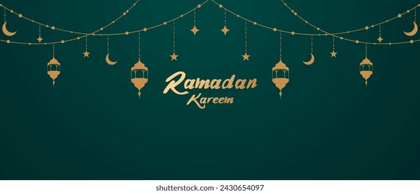 Ramadan Kareem Islamic festival greeting with beautiful lanterns decorated design vector illustration