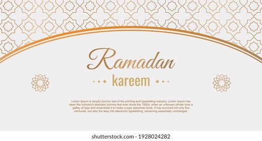 Ramadan Kareem con banner de diseño floral islámico. Celebración de la festividad musulmana. Feliz Eid Mubarak. El ornamento arabesco tradicional aislado de fondo blanco. Ilustración vectorial de dibujos animados planos.