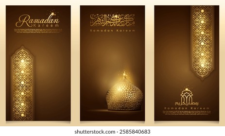 Ramadan Kareem Islamic glow mosque dome with arabic geometric pattern design for greeting and banner