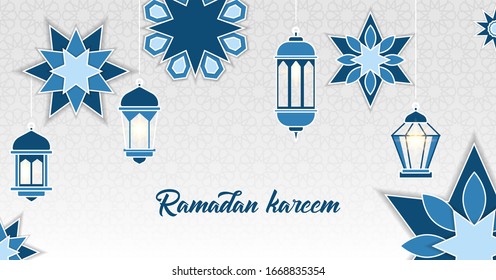 Ramadan Kareem Islamic greeting background design with a lantern 