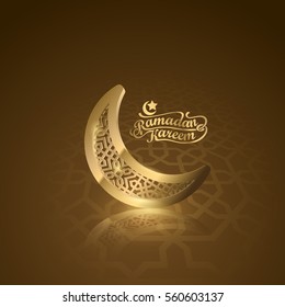 Ramadan Kareem islamic greeting background gold crescent with geometric pattern