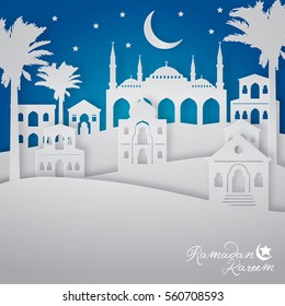 Ramadan Kareem islamic greeting background arabic landscape city view