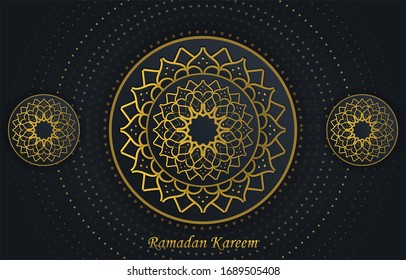 Ramadan Kareem islamic greeting banner with circle geometric pattern ornament.