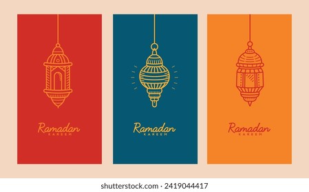 Ramadan Kareem islamischer Grußbannerhintergrund mit arabischer und latin typografischer Linienmoschque und crescent Illustration - Übersetzung von Text : Möge dir die Großzügigkeit im heiligen Monat segnen