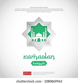 Ramadan Kareem islamic greeting card design with 3D dome mosque element in paper cut style. background Vector illustration.