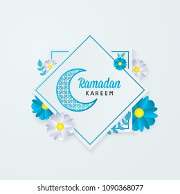 ramadan kareem islamic greeting card moon flower square background template