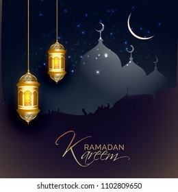 Ramadan Kareem Islamic Greeting Card Background.