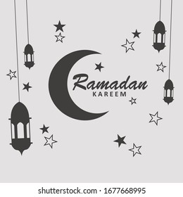 Ramadan Kareem islamic greeting card with lantern and stars