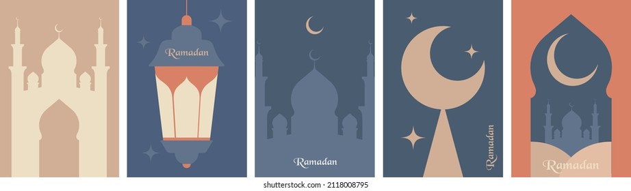 Ramadan Kareem. Islamic Greeting Card Template With Ramadan For Wallpaper Design. Poster, Media Banner. A Set Of Vector Illustrations.