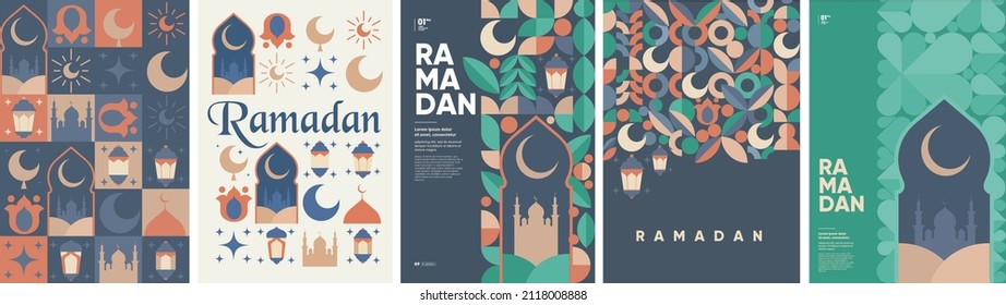 Ramadan Kareem. Islamic greeting card template with ramadan for wallpaper design. Poster, media banner. A set of vector illustrations. - Shutterstock ID 2118008888