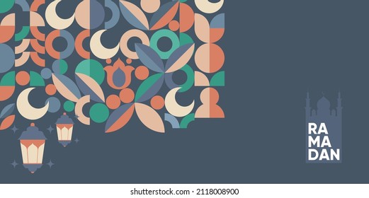 Ramadan Kareem. Islamic greeting card template with ramadan for wallpaper design. Poster, media banner. Mosaic vector illustration.