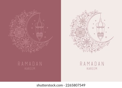 Ramadan Kareem Islamic greeting card with line art design vector illustration