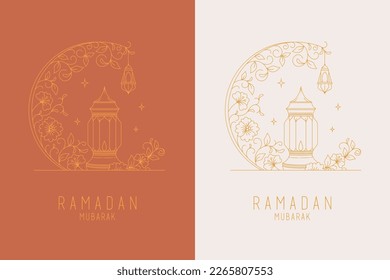 Ramadan Kareem Islamic greeting card with line art design vector illustration