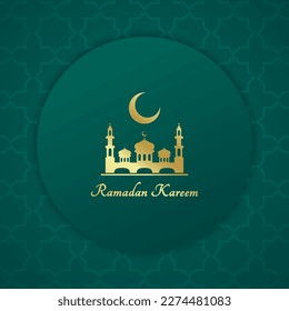 Ramadan Kareem Islamic Greeting Card Banner for Celebrate Muslim Holy Month Vector Illustration