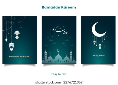 Ramadan Kareem. Islamic greeting card template with vector illustration. Poster, media banner. A set of vector illustrations.