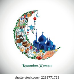 Ramadan Kareem. Islamic greeting card template with ramadan for wallpaper design. Poster, media banner. A set of vector illustrations.