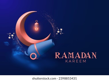 Ramadan Kareem. Islamic greeting card template. 3D traditional holiday design.