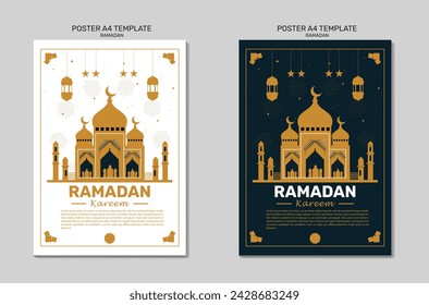 Ramadan Kareem Islamic greeting card Design background vector illustration black and white A4 Template Vector illustration.