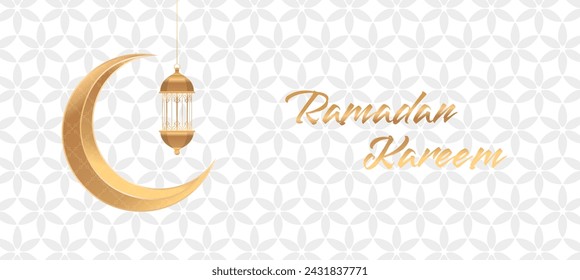 ramadan kareem islamic greeting card background vector illustration. Golden moon and lamp. design template illustration with 3d realistic golden lantern