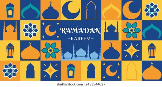 Ramadan Kareem Islamische Grußkarte Muster Hintergrund.Eine Reihe von Vektor-Illustrationen. Nützlich für die Gestaltung von Bannern, Postern, Tapeten, Social Media etc