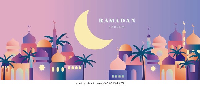 Ramadan Kareem. Islamic greeting card template with ramadan for design, poster, media banner.