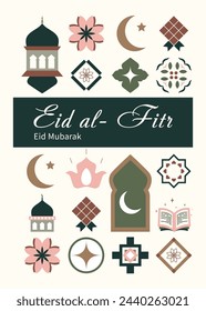 Ramadan Kareem. Islamische Grußkarte, Plakatvorlage im flachen Stil. Eid Mubarak.