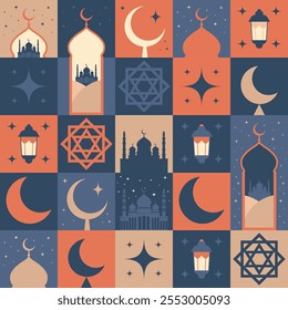 Ramadan Kareem. Islamic greeting card template with ramadan for wallpaper design. Mosaic vector illustration. Vector illustration.