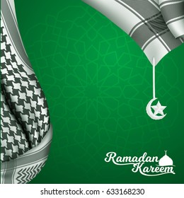 Ramadan Kareem islamic greeting card template wtih morocco pattern and arabic scarf illustration